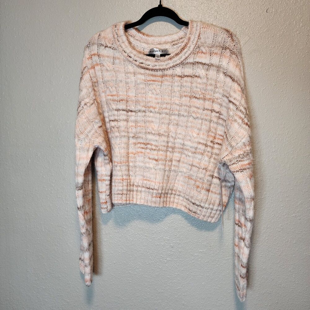 Madden Girl Chunky Cable Knit Cropped Sweater Peach Cream Size L